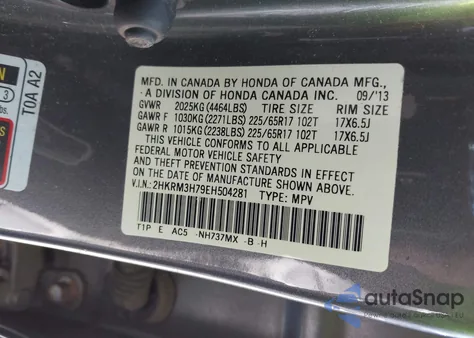 2014 Honda Cr-V Ex-L из США, поврежденный, VIN 2HKRM3H79EH504281